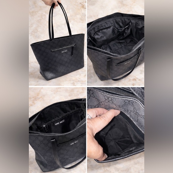 Nine West Handbags - Nine West Black Monogram Tote with Front Zip Pocket